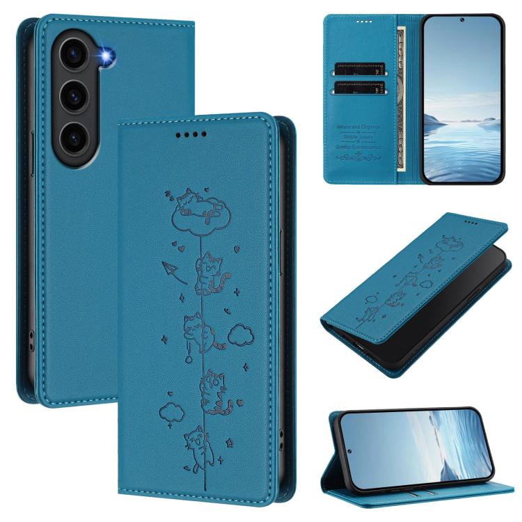 Cute Cats Embossed Magnetic RFID Vegan Leather Phone Case, For Samsung Galaxy S23 FE 5G, For Samsung Galaxy S23 Ultra 5G, For Samsung Galaxy S23+ 5G, For Samsung Galaxy S23 5G