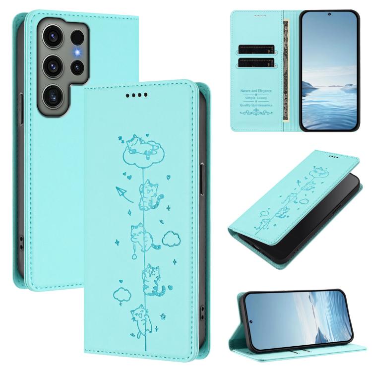 Cute Cats Embossed Magnetic RFID Vegan Leather Phone Case, For Samsung Galaxy S23 FE 5G, For Samsung Galaxy S23 Ultra 5G, For Samsung Galaxy S23+ 5G, For Samsung Galaxy S23 5G