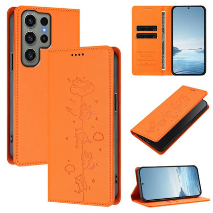 Cute Cats Embossed Magnetic RFID Vegan Leather Phone Case, For Samsung Galaxy S23 FE 5G, For Samsung Galaxy S23 Ultra 5G, For Samsung Galaxy S23+ 5G, For Samsung Galaxy S23 5G