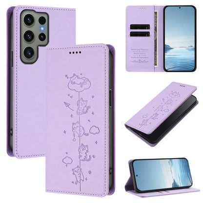 Cute Cats Embossed Magnetic RFID Vegan Leather Phone Case, For Samsung Galaxy S23 FE 5G, For Samsung Galaxy S23 Ultra 5G, For Samsung Galaxy S23+ 5G, For Samsung Galaxy S23 5G