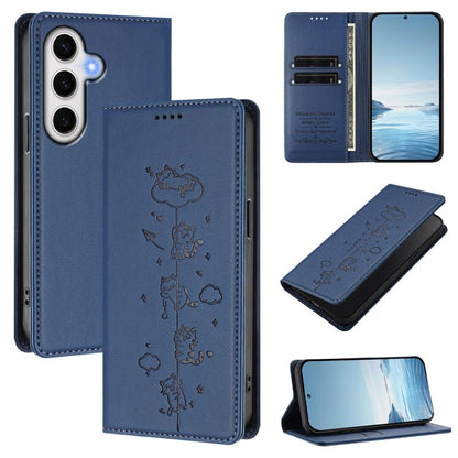 Cute Cats Embossed Magnetic RFID Vegan Leather Phone Case, For Samsung Galaxy S25+ / S24+ 5G, For Samsung Galaxy S25 Ultra 5G, For Samsung Galaxy S24 FE 5G, For Samsung Galaxy S24 Ultra 5G