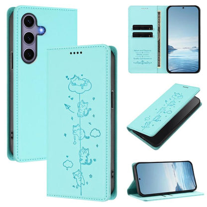 Cute Cats Embossed Magnetic RFID Vegan Leather Phone Case, For Samsung Galaxy S26 5G, For Samsung Galaxy S25 FE 5G, For Samsung Galaxy S25 Edge 5G, For Samsung Galaxy S25 / S24 5G