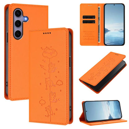 Cute Cats Embossed Magnetic RFID Vegan Leather Phone Case, For Samsung Galaxy S26 5G, For Samsung Galaxy S25 FE 5G, For Samsung Galaxy S25 Edge 5G, For Samsung Galaxy S25 / S24 5G