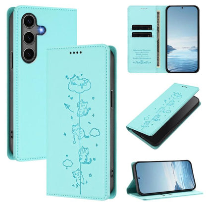 Cute Cats Embossed Magnetic RFID Vegan Leather Phone Case, For Samsung Galaxy S25+ / S24+ 5G, For Samsung Galaxy S25 Ultra 5G, For Samsung Galaxy S24 FE 5G, For Samsung Galaxy S24 Ultra 5G