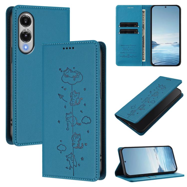 Cute Cats Embossed Magnetic RFID Vegan Leather Phone Case, For Samsung Galaxy S26 5G, For Samsung Galaxy S25 FE 5G, For Samsung Galaxy S25 Edge 5G, For Samsung Galaxy S25 / S24 5G