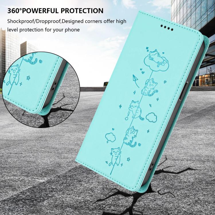 Cute Cats Embossed Magnetic RFID Vegan Leather Phone Case, For Samsung Galaxy S26 5G, For Samsung Galaxy S25 FE 5G, For Samsung Galaxy S25 Edge 5G, For Samsung Galaxy S25 / S24 5G