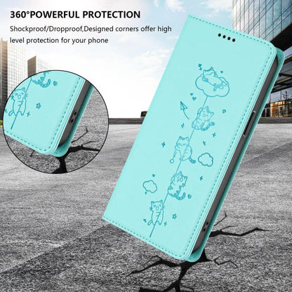 Cute Cats Embossed Magnetic RFID Vegan Leather Phone Case, For Samsung Galaxy S26 5G, For Samsung Galaxy S25 FE 5G, For Samsung Galaxy S25 Edge 5G, For Samsung Galaxy S25 / S24 5G