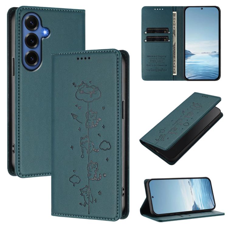 Cute Cats Embossed Magnetic RFID Vegan Leather Phone Case, For Galaxy S26 FE 5G, For Samsung Galaxy S26+ 5G, For Samsung Galaxy S26 Edge 5G, For Samsung Galaxy S26 Ultra 5G