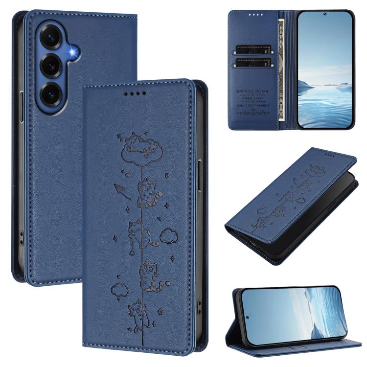 Cute Cats Embossed Magnetic RFID Vegan Leather Phone Case, For Galaxy S26 FE 5G, For Samsung Galaxy S26+ 5G, For Samsung Galaxy S26 Edge 5G, For Samsung Galaxy S26 Ultra 5G