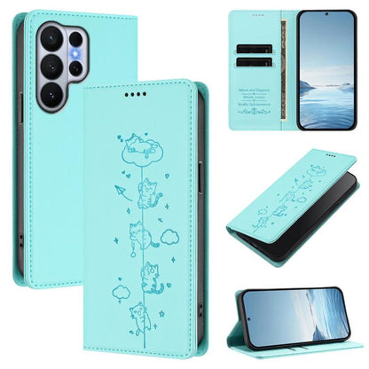 Cute Cats Embossed Magnetic RFID Vegan Leather Phone Case, For Galaxy S26 FE 5G, For Samsung Galaxy S26+ 5G, For Samsung Galaxy S26 Edge 5G, For Samsung Galaxy S26 Ultra 5G