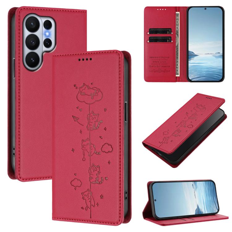 Cute Cats Embossed Magnetic RFID Vegan Leather Phone Case, For Galaxy S26 FE 5G, For Samsung Galaxy S26+ 5G, For Samsung Galaxy S26 Edge 5G, For Samsung Galaxy S26 Ultra 5G