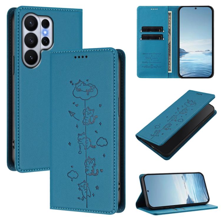 Cute Cats Embossed Magnetic RFID Vegan Leather Phone Case, For Galaxy S26 FE 5G, For Samsung Galaxy S26+ 5G, For Samsung Galaxy S26 Edge 5G, For Samsung Galaxy S26 Ultra 5G