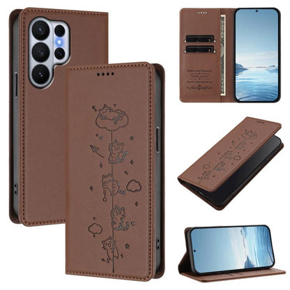 Cute Cats Embossed Magnetic RFID Vegan Leather Phone Case, For Galaxy S26 FE 5G, For Samsung Galaxy S26+ 5G, For Samsung Galaxy S26 Edge 5G, For Samsung Galaxy S26 Ultra 5G