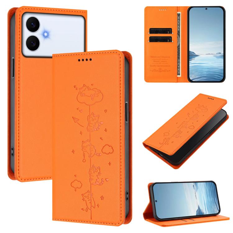 Cute Cats Embossed Magnetic RFID Vegan Leather Phone Case, For Galaxy S26 FE 5G, For Samsung Galaxy S26+ 5G, For Samsung Galaxy S26 Edge 5G, For Samsung Galaxy S26 Ultra 5G