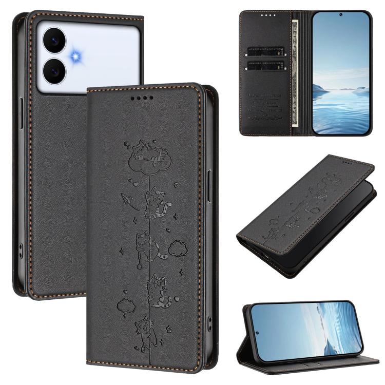 Cute Cats Embossed Magnetic RFID Vegan Leather Phone Case, For Galaxy S26 FE 5G, For Samsung Galaxy S26+ 5G, For Samsung Galaxy S26 Edge 5G, For Samsung Galaxy S26 Ultra 5G