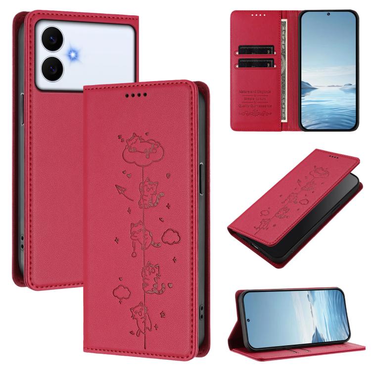 Cute Cats Embossed Magnetic RFID Vegan Leather Phone Case, For Galaxy S26 FE 5G, For Samsung Galaxy S26+ 5G, For Samsung Galaxy S26 Edge 5G, For Samsung Galaxy S26 Ultra 5G
