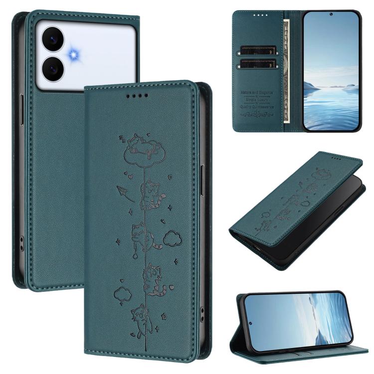 Cute Cats Embossed Magnetic RFID Vegan Leather Phone Case, For Galaxy S26 FE 5G, For Samsung Galaxy S26+ 5G, For Samsung Galaxy S26 Edge 5G, For Samsung Galaxy S26 Ultra 5G