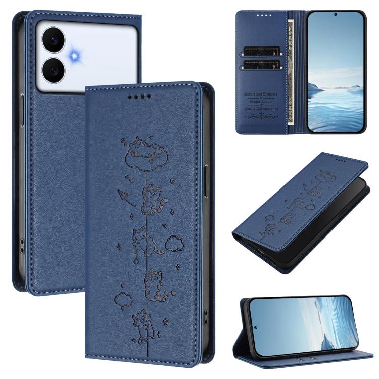 Cute Cats Embossed Magnetic RFID Vegan Leather Phone Case, For Galaxy S26 FE 5G, For Samsung Galaxy S26+ 5G, For Samsung Galaxy S26 Edge 5G, For Samsung Galaxy S26 Ultra 5G