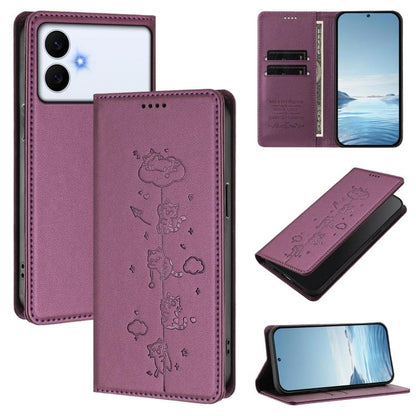 Cute Cats Embossed Magnetic RFID Vegan Leather Phone Case, For Galaxy S26 FE 5G, For Samsung Galaxy S26+ 5G, For Samsung Galaxy S26 Edge 5G, For Samsung Galaxy S26 Ultra 5G