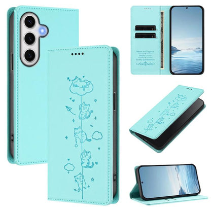 Cute Cats Embossed Magnetic RFID Vegan Leather Phone Case, For Samsung Galaxy S23 FE 5G, For Samsung Galaxy S23 Ultra 5G, For Samsung Galaxy S23+ 5G, For Samsung Galaxy S23 5G