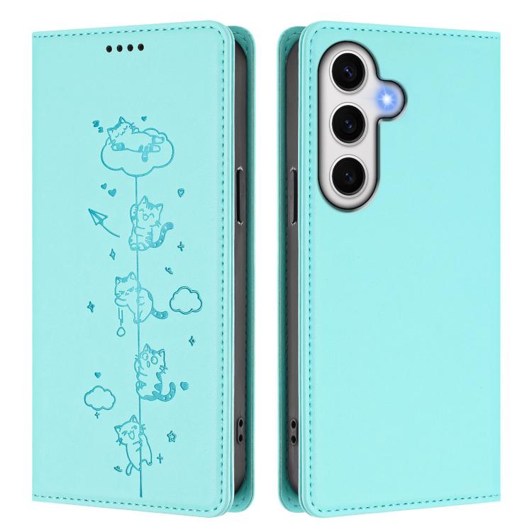 Cute Cats Embossed Magnetic RFID Vegan Leather Phone Case, For Samsung Galaxy S23 FE 5G, For Samsung Galaxy S23 Ultra 5G, For Samsung Galaxy S23+ 5G, For Samsung Galaxy S23 5G