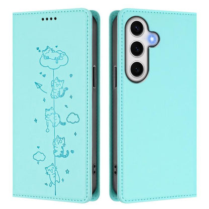 Cute Cats Embossed Magnetic RFID Vegan Leather Phone Case, For Samsung Galaxy S23 FE 5G, For Samsung Galaxy S23 Ultra 5G, For Samsung Galaxy S23+ 5G, For Samsung Galaxy S23 5G