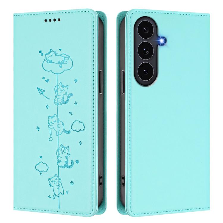 Cute Cats Embossed Magnetic RFID Vegan Leather Phone Case, For Galaxy S26 FE 5G, For Samsung Galaxy S26+ 5G, For Samsung Galaxy S26 Edge 5G, For Samsung Galaxy S26 Ultra 5G