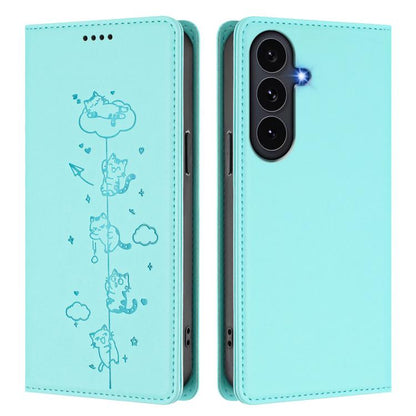 Cute Cats Embossed Magnetic RFID Vegan Leather Phone Case, For Galaxy S26 FE 5G, For Samsung Galaxy S26+ 5G, For Samsung Galaxy S26 Edge 5G, For Samsung Galaxy S26 Ultra 5G