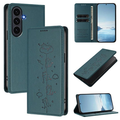 Cute Cats Embossed Magnetic RFID Vegan Leather Phone Case, For Galaxy S26 FE 5G, For Samsung Galaxy S26+ 5G, For Samsung Galaxy S26 Edge 5G, For Samsung Galaxy S26 Ultra 5G