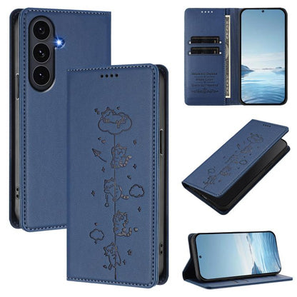 Cute Cats Embossed Magnetic RFID Vegan Leather Phone Case, For Galaxy S26 FE 5G, For Samsung Galaxy S26+ 5G, For Samsung Galaxy S26 Edge 5G, For Samsung Galaxy S26 Ultra 5G