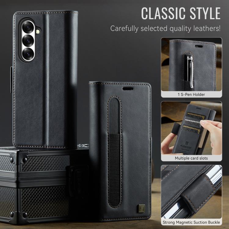 AutSpace A11 Side Buckle MagSafe Magnetic RFID Phone Leather Case, For Samsung Galaxy Z Fold7 5G