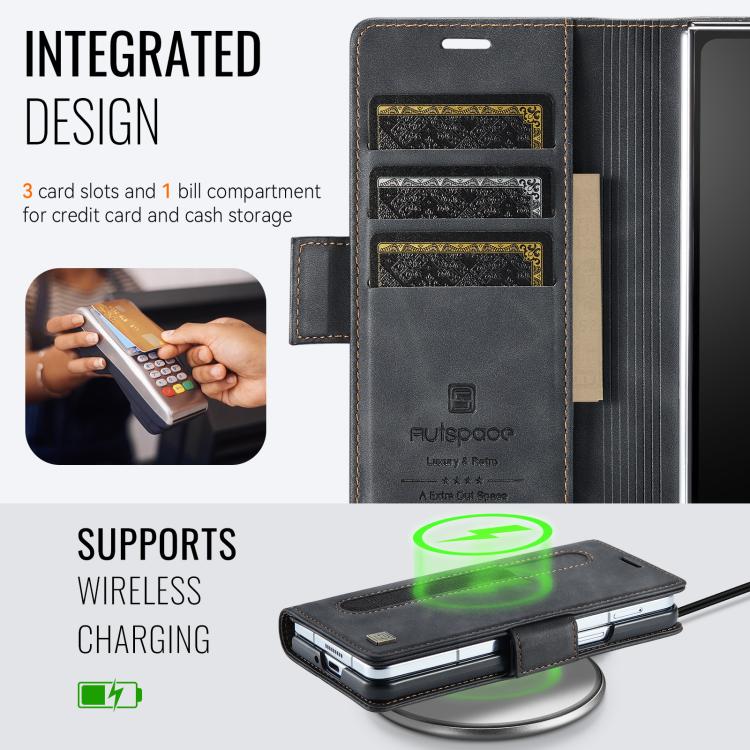 AutSpace A11 Side Buckle MagSafe Magnetic RFID Phone Leather Case, For Samsung Galaxy Z Fold7 5G