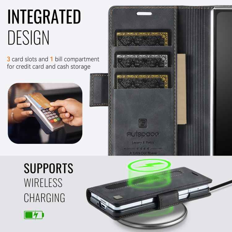 AutSpace A11 Side Buckle MagSafe Magnetic RFID Phone Leather Case, For Samsung Galaxy Z Fold7 5G