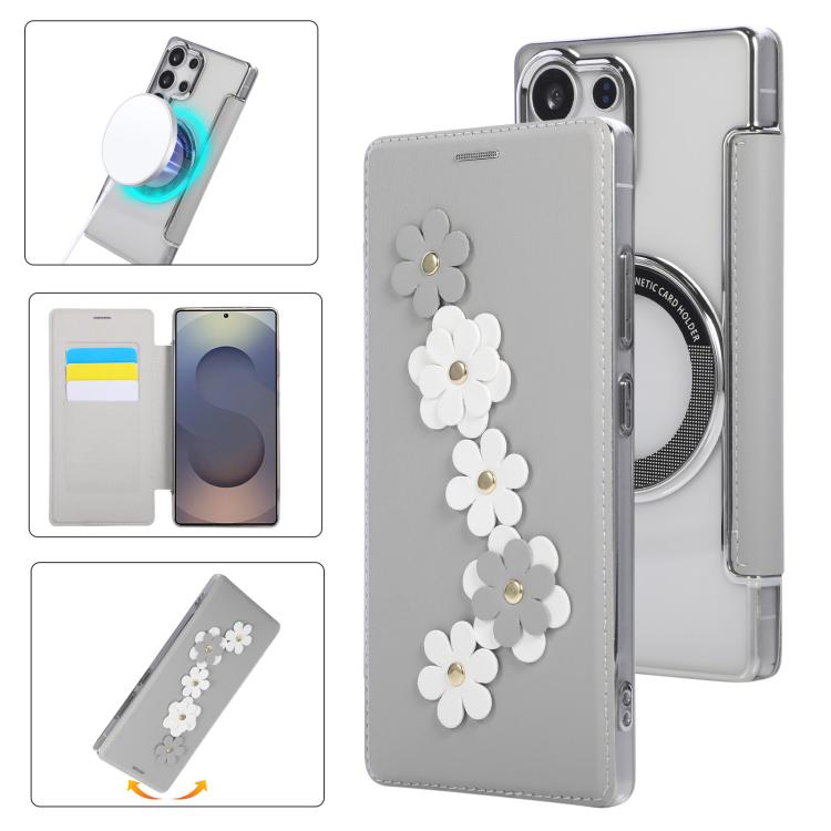 Floral Magnetic Electroplated Card Holder Vegan Leather Phone Case, For Samsung Galaxy S25 / S24 5G, For Samsung Galaxy S25+ / S24+ 5G, For Samsung Galaxy S25 Ultra 5G, For Samsung Galaxy S24 Ultra 5G, For Samsung Galaxy S23 Ultra 5G                   ...