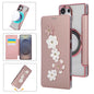 Floral Magnetic Electroplated Card Holder Vegan Leather Phone Case, For Samsung Galaxy S25 / S24 5G, For Samsung Galaxy S25+ / S24+ 5G, For Samsung Galaxy S25 Ultra 5G, For Samsung Galaxy S24 Ultra 5G, For Samsung Galaxy S23 Ultra 5G                   ...