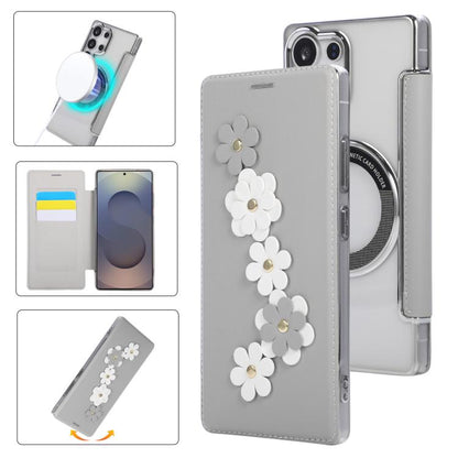 Floral Magnetic Electroplated Card Holder Vegan Leather Phone Case, For Samsung Galaxy S25 / S24 5G, For Samsung Galaxy S25+ / S24+ 5G, For Samsung Galaxy S25 Ultra 5G, For Samsung Galaxy S24 Ultra 5G, For Samsung Galaxy S23 Ultra 5G                   ...