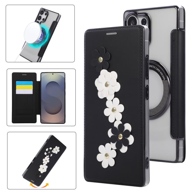 Floral Magnetic Electroplated Card Holder Vegan Leather Phone Case, For Samsung Galaxy S25 / S24 5G, For Samsung Galaxy S25+ / S24+ 5G, For Samsung Galaxy S25 Ultra 5G, For Samsung Galaxy S24 Ultra 5G, For Samsung Galaxy S23 Ultra 5G                   ...