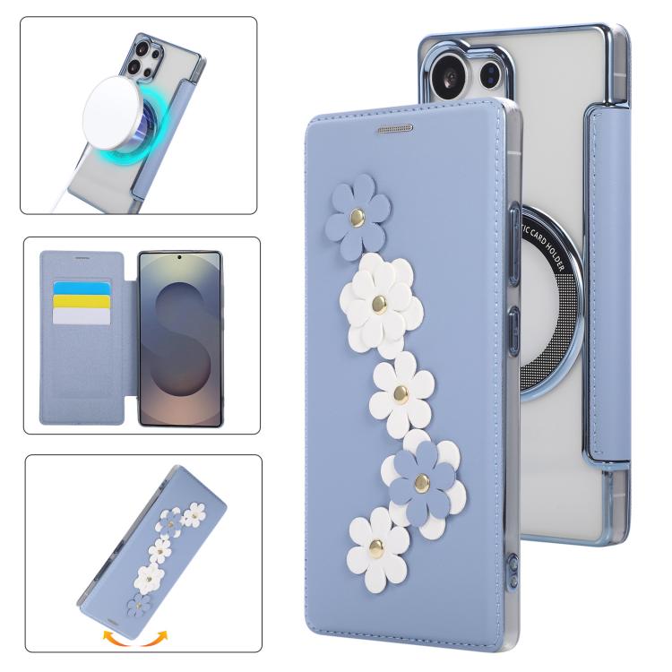 Floral Magnetic Electroplated Card Holder Vegan Leather Phone Case, For Samsung Galaxy S25 / S24 5G, For Samsung Galaxy S25+ / S24+ 5G, For Samsung Galaxy S25 Ultra 5G, For Samsung Galaxy S24 Ultra 5G, For Samsung Galaxy S23 Ultra 5G                   ...