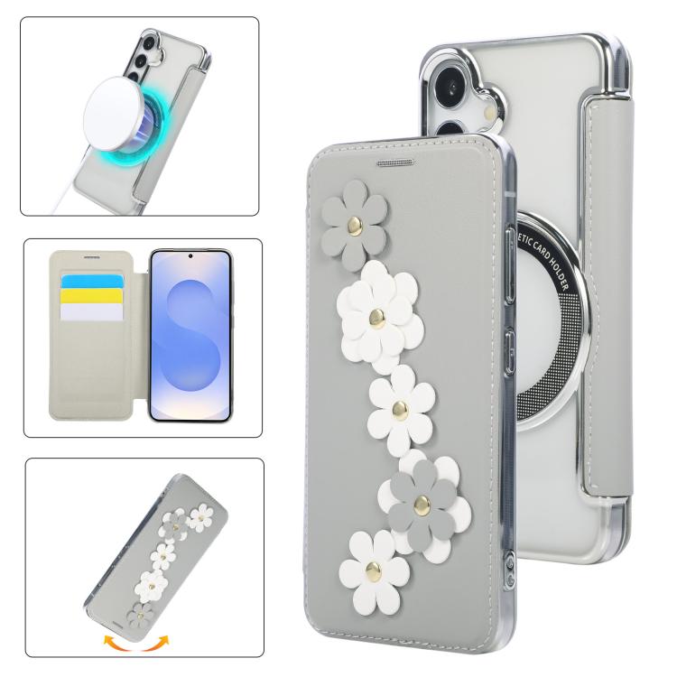 Floral Magnetic Electroplated Card Holder Vegan Leather Phone Case, For Samsung Galaxy S25 / S24 5G, For Samsung Galaxy S25+ / S24+ 5G, For Samsung Galaxy S25 Ultra 5G, For Samsung Galaxy S24 Ultra 5G, For Samsung Galaxy S23 Ultra 5G                   ...