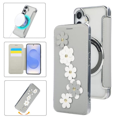 Floral Magnetic Electroplated Card Holder Vegan Leather Phone Case, For Samsung Galaxy S25 / S24 5G, For Samsung Galaxy S25+ / S24+ 5G, For Samsung Galaxy S25 Ultra 5G, For Samsung Galaxy S24 Ultra 5G, For Samsung Galaxy S23 Ultra 5G                   ...