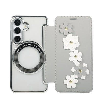 Floral Magnetic Electroplated Card Holder Vegan Leather Phone Case, For Samsung Galaxy S25 / S24 5G, For Samsung Galaxy S25+ / S24+ 5G, For Samsung Galaxy S25 Ultra 5G, For Samsung Galaxy S24 Ultra 5G, For Samsung Galaxy S23 Ultra 5G                   ...