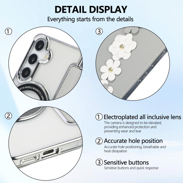 Floral Magnetic Electroplated Card Holder Vegan Leather Phone Case, For Samsung Galaxy S25 / S24 5G, For Samsung Galaxy S25+ / S24+ 5G, For Samsung Galaxy S25 Ultra 5G, For Samsung Galaxy S24 Ultra 5G, For Samsung Galaxy S23 Ultra 5G                   ...