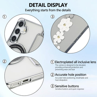 Floral Magnetic Electroplated Card Holder Vegan Leather Phone Case, For Samsung Galaxy S25 / S24 5G, For Samsung Galaxy S25+ / S24+ 5G, For Samsung Galaxy S25 Ultra 5G, For Samsung Galaxy S24 Ultra 5G, For Samsung Galaxy S23 Ultra 5G                   ...