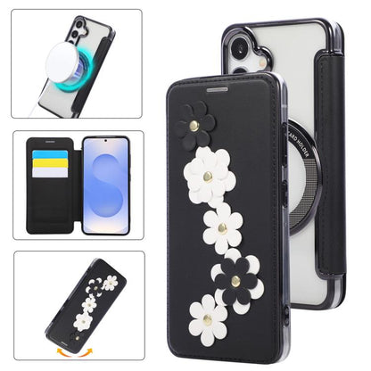 Floral Magnetic Electroplated Card Holder Vegan Leather Phone Case, For Samsung Galaxy S25 / S24 5G, For Samsung Galaxy S25+ / S24+ 5G, For Samsung Galaxy S25 Ultra 5G, For Samsung Galaxy S24 Ultra 5G, For Samsung Galaxy S23 Ultra 5G                   ...