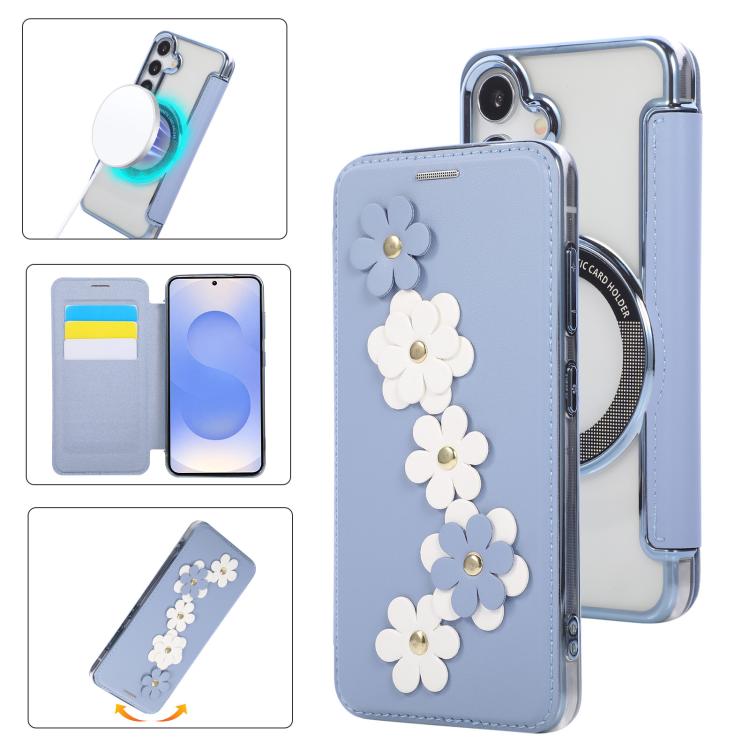 Floral Magnetic Electroplated Card Holder Vegan Leather Phone Case, For Samsung Galaxy S25 / S24 5G, For Samsung Galaxy S25+ / S24+ 5G, For Samsung Galaxy S25 Ultra 5G, For Samsung Galaxy S24 Ultra 5G, For Samsung Galaxy S23 Ultra 5G                   ...