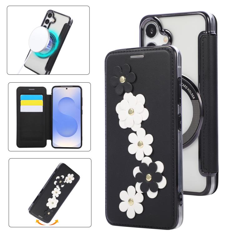 Floral Magnetic Electroplated Card Holder Vegan Leather Phone Case, For Samsung Galaxy S25 / S24 5G, For Samsung Galaxy S25+ / S24+ 5G, For Samsung Galaxy S25 Ultra 5G, For Samsung Galaxy S24 Ultra 5G, For Samsung Galaxy S23 Ultra 5G                   ...