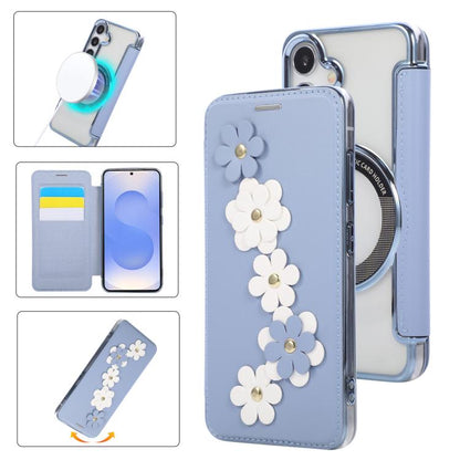 Floral Magnetic Electroplated Card Holder Vegan Leather Phone Case, For Samsung Galaxy S25 / S24 5G, For Samsung Galaxy S25+ / S24+ 5G, For Samsung Galaxy S25 Ultra 5G, For Samsung Galaxy S24 Ultra 5G, For Samsung Galaxy S23 Ultra 5G                   ...