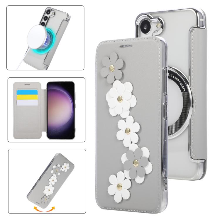 Floral Magnetic Electroplated Card Holder Vegan Leather Phone Case, For Samsung Galaxy S25 / S24 5G, For Samsung Galaxy S25+ / S24+ 5G, For Samsung Galaxy S25 Ultra 5G, For Samsung Galaxy S24 Ultra 5G, For Samsung Galaxy S23 Ultra 5G                   ...