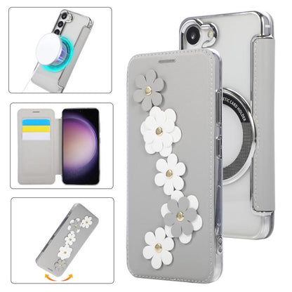 Floral Magnetic Electroplated Card Holder Vegan Leather Phone Case, For Samsung Galaxy S25 / S24 5G, For Samsung Galaxy S25+ / S24+ 5G, For Samsung Galaxy S25 Ultra 5G, For Samsung Galaxy S24 Ultra 5G, For Samsung Galaxy S23 Ultra 5G                   ...