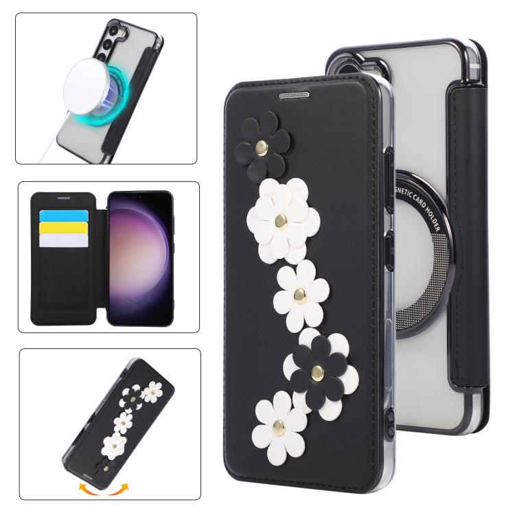 Floral Magnetic Electroplated Card Holder Vegan Leather Phone Case, For Samsung Galaxy S25 / S24 5G, For Samsung Galaxy S25+ / S24+ 5G, For Samsung Galaxy S25 Ultra 5G, For Samsung Galaxy S24 Ultra 5G, For Samsung Galaxy S23 Ultra 5G                   ...